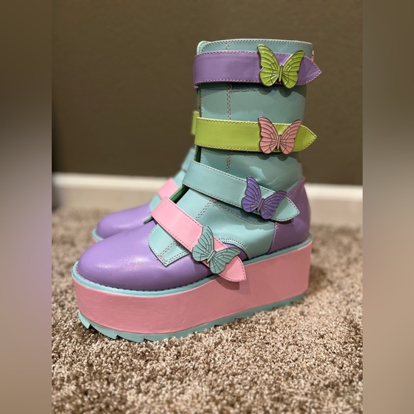 YRU Shoes - Y.R.U. Karma Butterfly Pastel Platform Boots Rave EDMI size 9